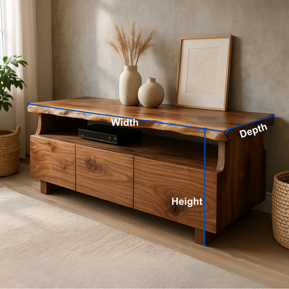 Handcrafted Solid Wood Live Edge TV Stand – Organic Modern Media Console Lynnsnail