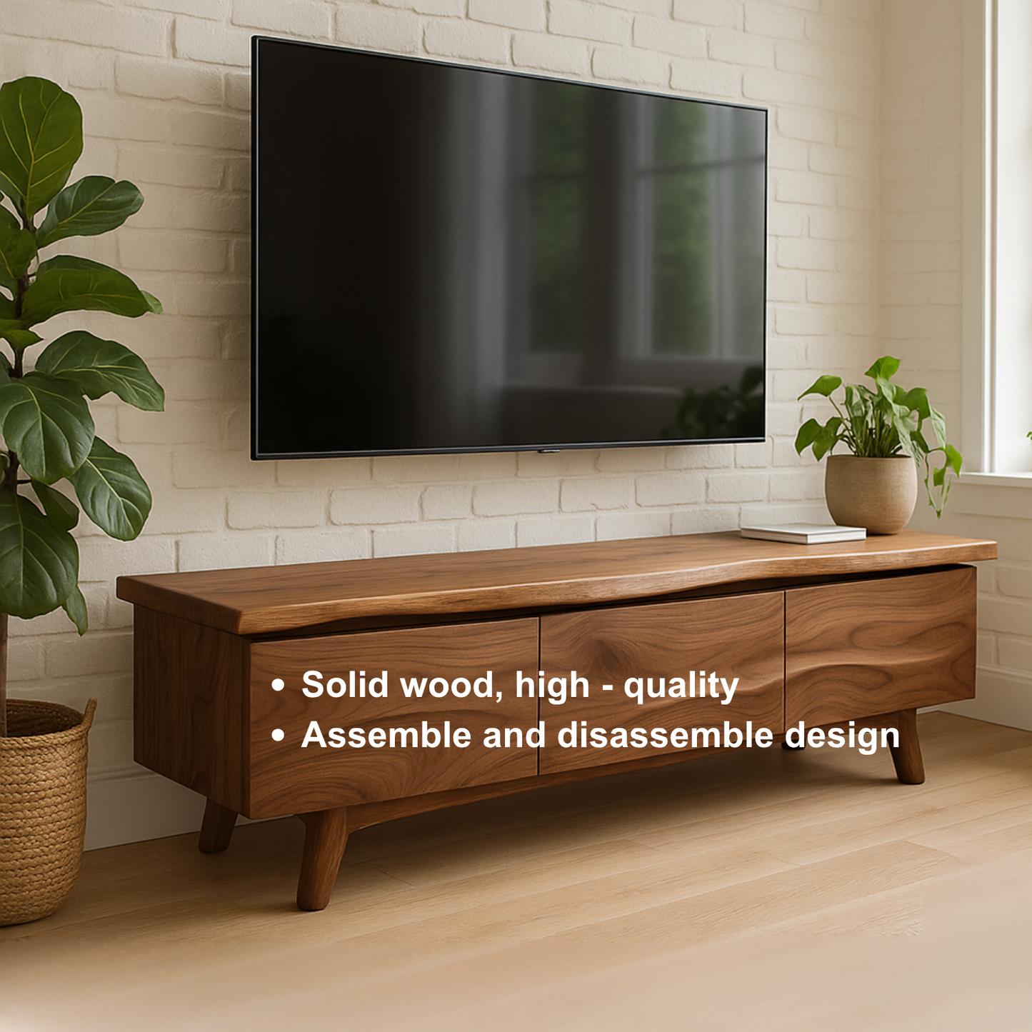 Handcrafted Solid Wood Live Edge TV Stand – Modern Organic Media Console for Living Room Lynnsnail