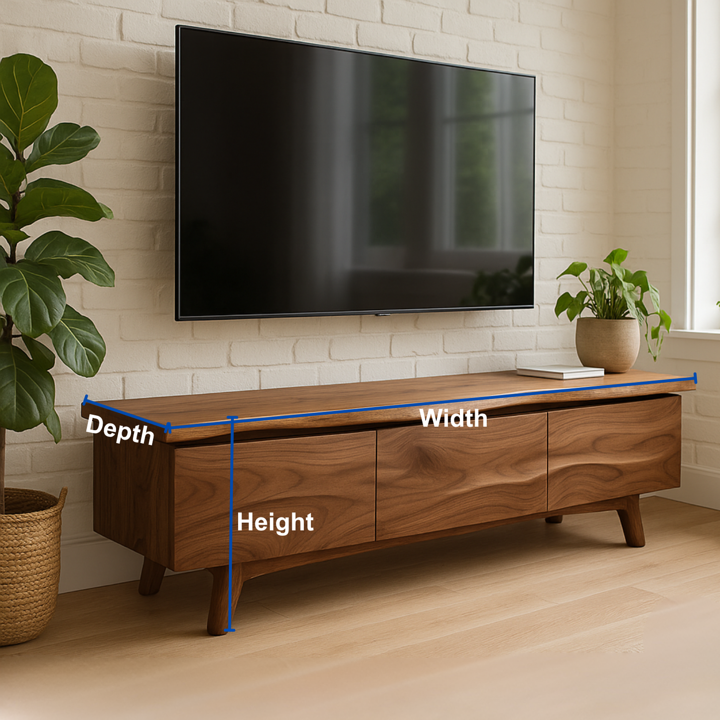 Handcrafted Solid Wood Live Edge TV Stand – Modern Organic Media Console for Living Room Lynnsnail