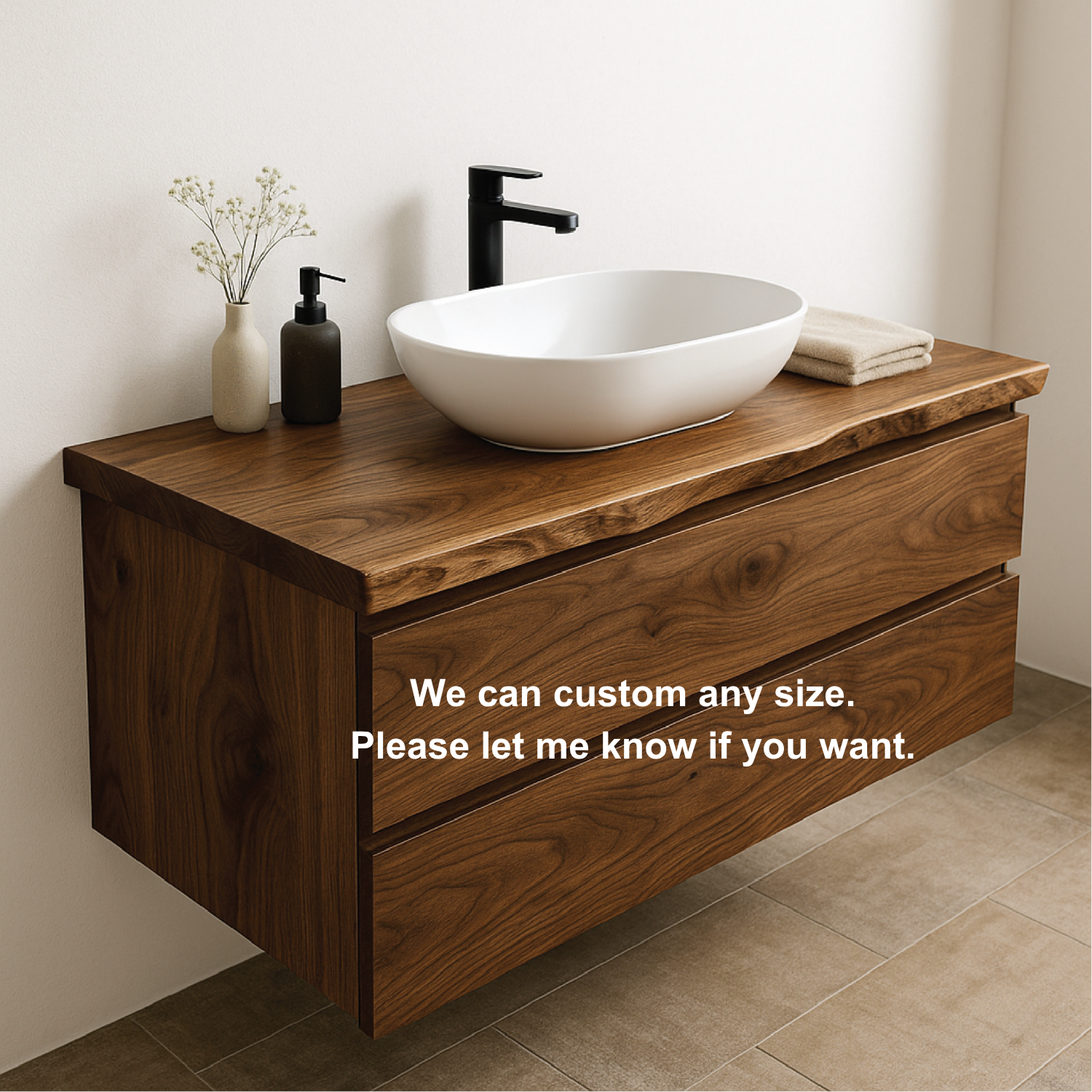 Handcrafted Solid Walnut Floating Vanity – Live Edge Bathroom Vanity for Modern Organic Spaces Lynnsnail