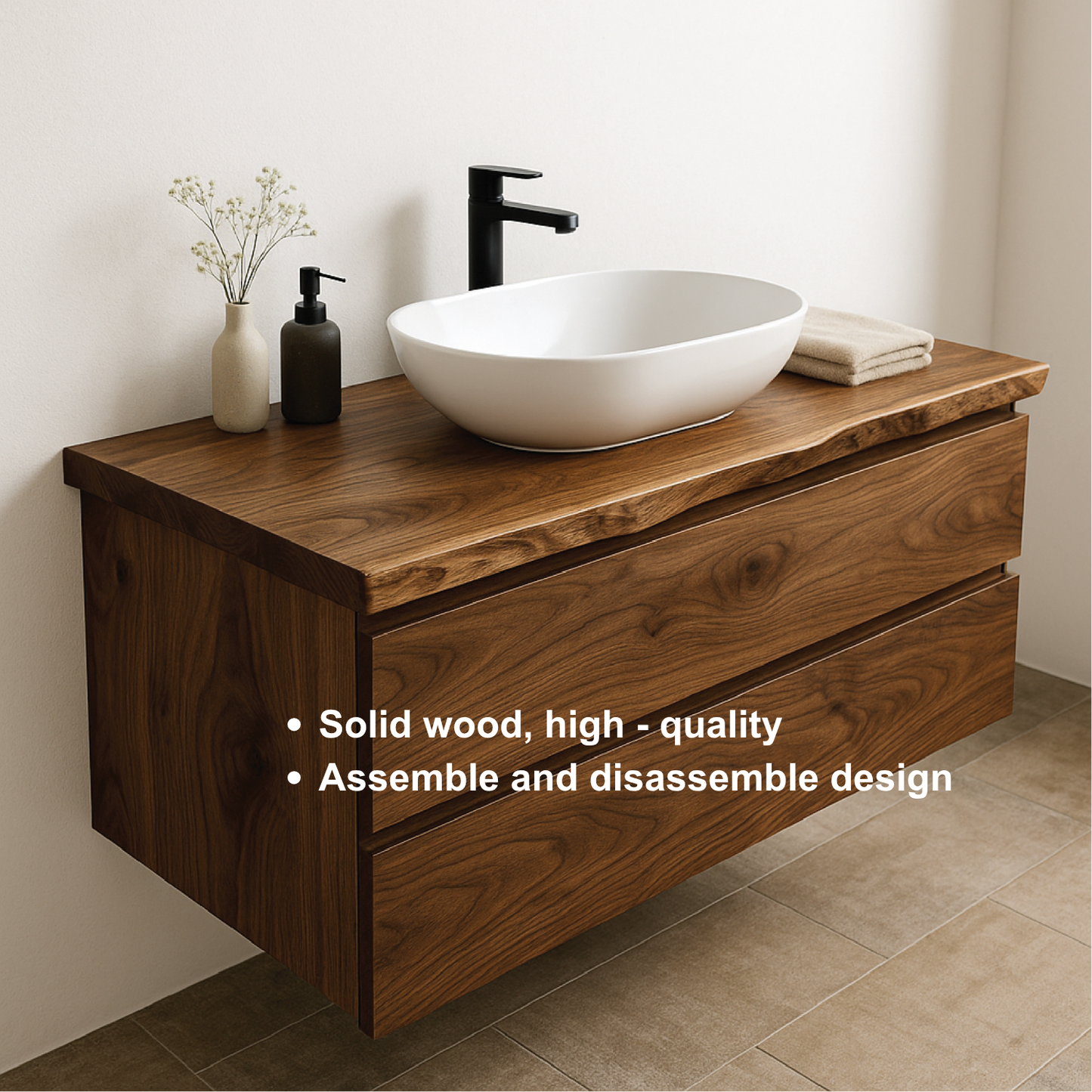 Handcrafted Solid Walnut Floating Vanity – Live Edge Bathroom Vanity for Modern Organic Spaces Lynnsnail