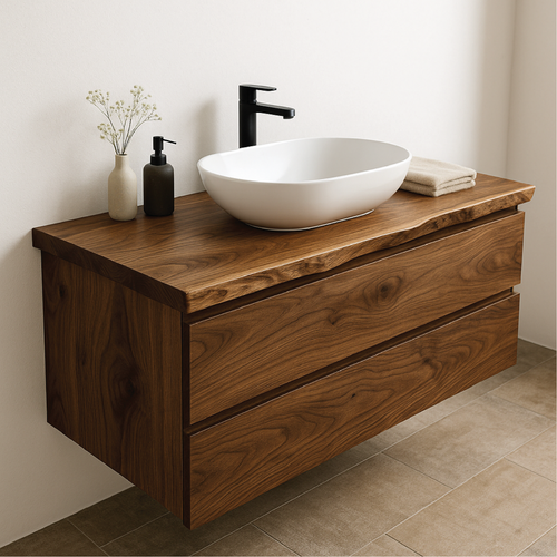 Handcrafted Solid Walnut Floating Vanity – Live Edge Bathroom Vanity for Modern Organic Spaces Lynnsnail