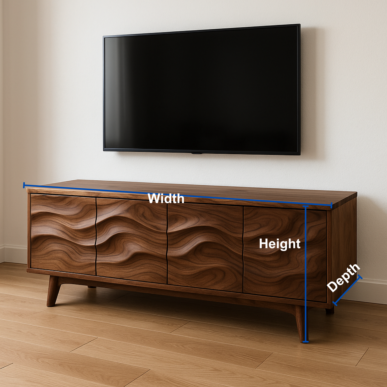 Handcrafted Solid Wood Wavefront TV Stand – Modern Sculptural Media Console Lynnsnail