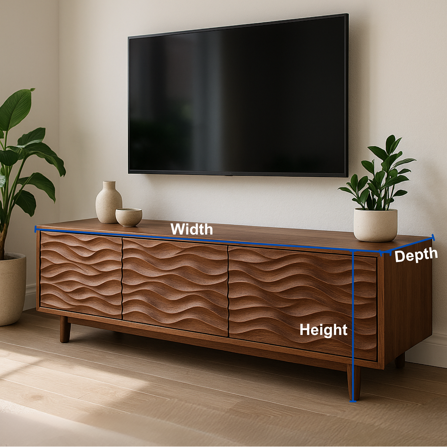 Handcrafted Solid Wood Wavefront TV Stand – Modern Sculptural Media Console Lynnsnail