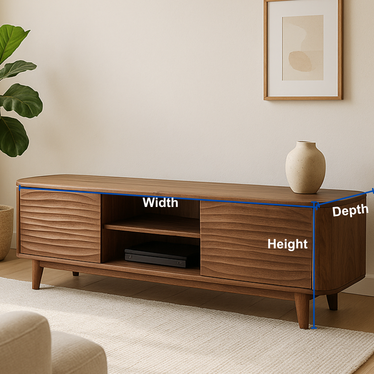 Handcrafted Solid Wood Curved Edge TV Stand – Modern Organic Media Console Lynnsnail