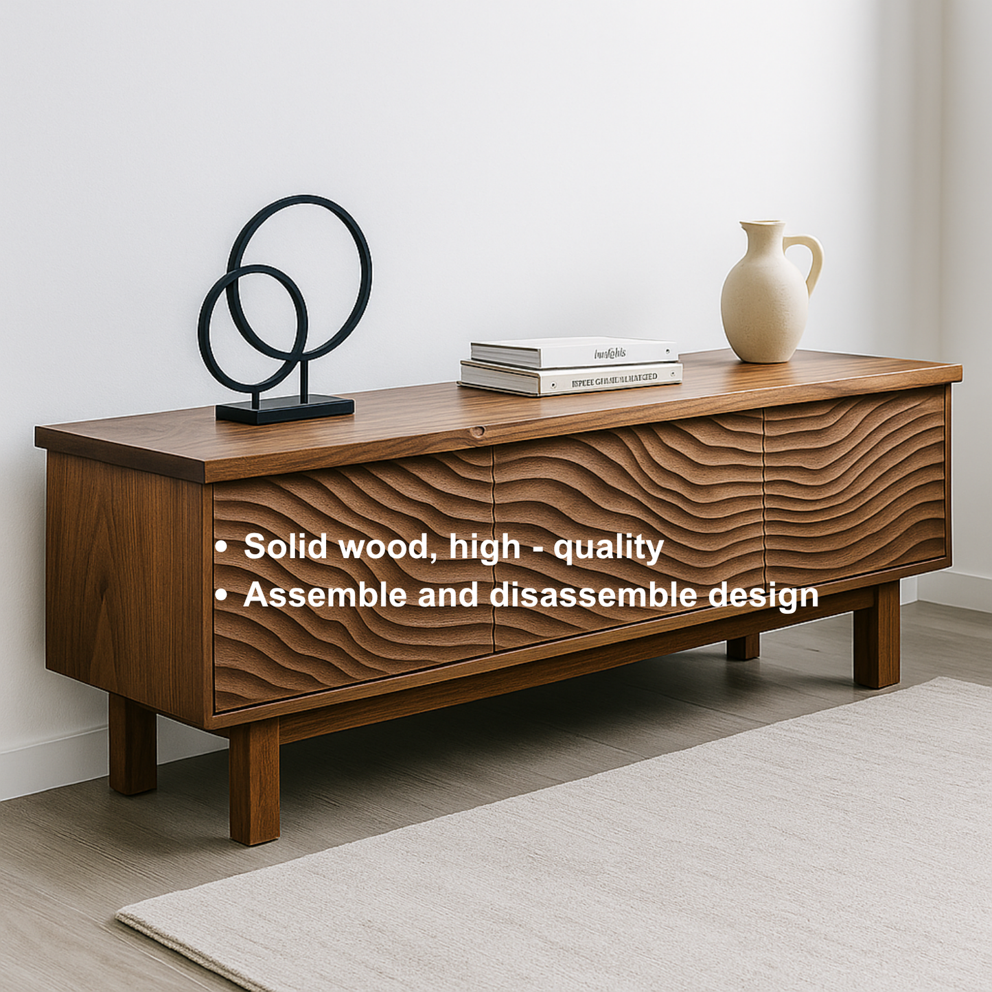Handcrafted Solid Wood TV Stand – Sculptural Wavefront Media Console for Modern Living Room Lynnsnail