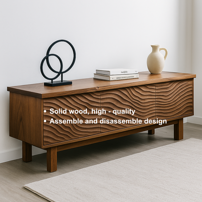 Handcrafted Solid Wood TV Stand – Sculptural Wavefront Media Console for Modern Living Room Lynnsnail