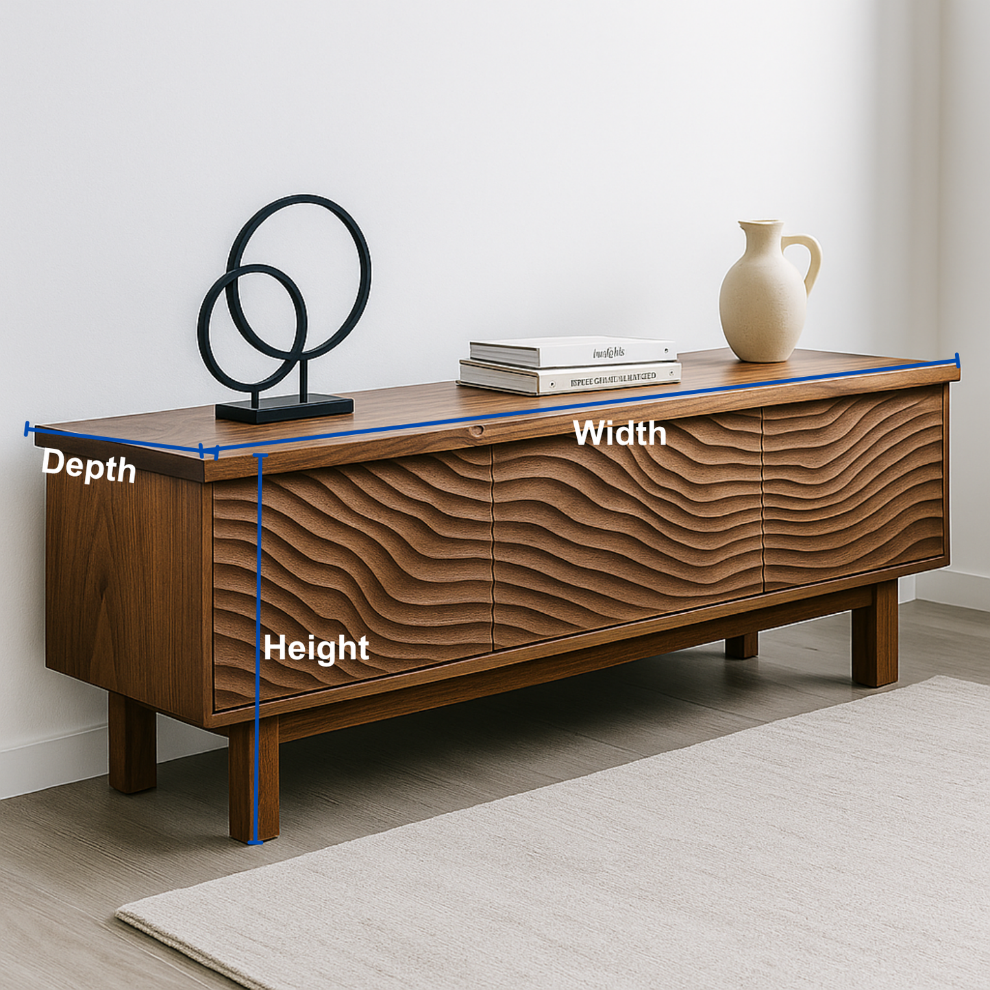 Handcrafted Solid Wood TV Stand – Sculptural Wavefront Media Console for Modern Living Room Lynnsnail