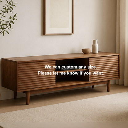 Handcrafted Solid Wood TV Stand – Modern Ribbed Door Media Console for Living Room Lynnsnail