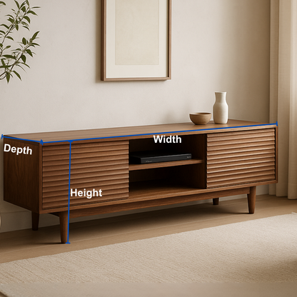 Handcrafted Solid Wood TV Stand – Modern Ribbed Door Media Console for Living Room Lynnsnail