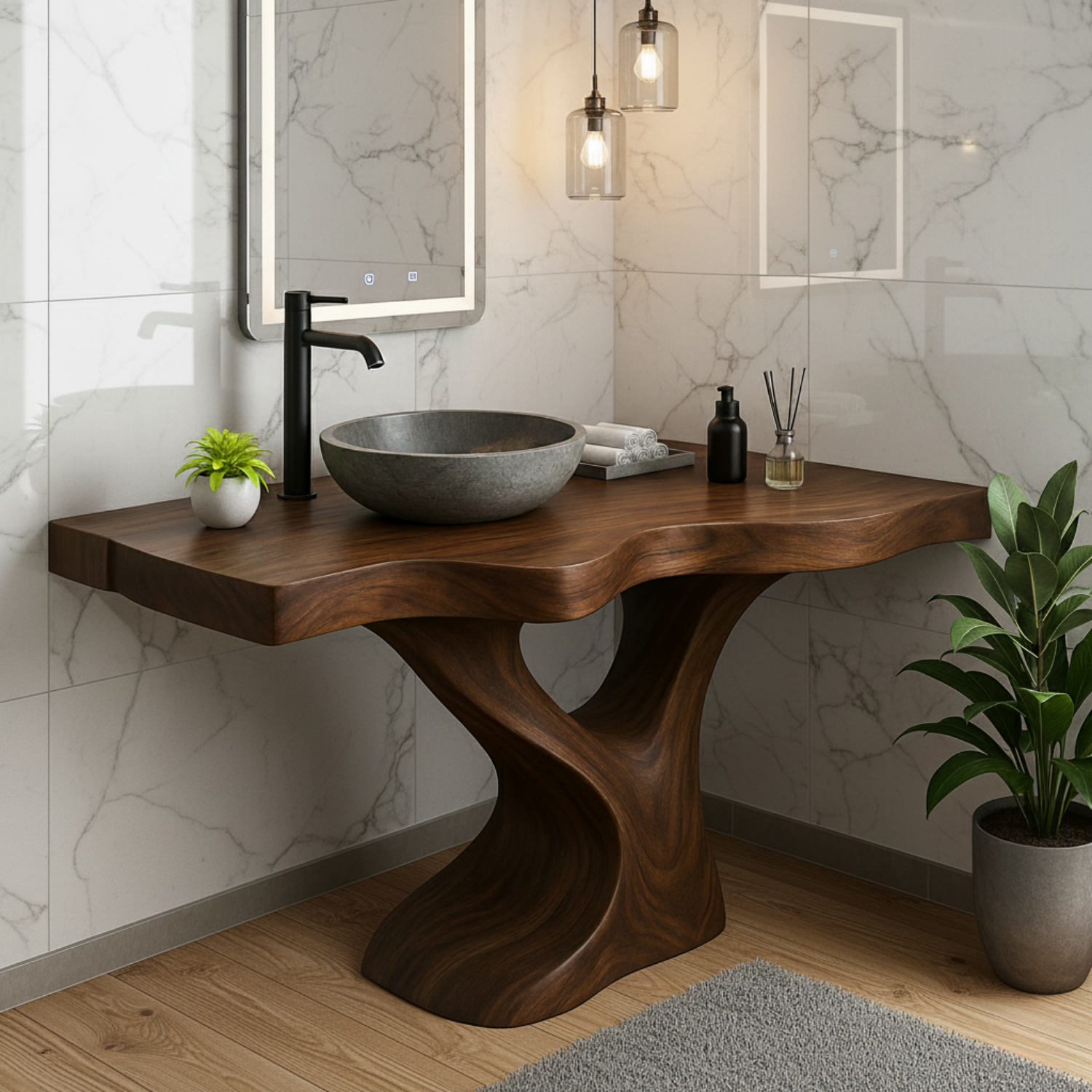 Handcrafted Solid Wood Bathroom Vanity – Modern Organic Sculptural Twist Design Lynnsnail