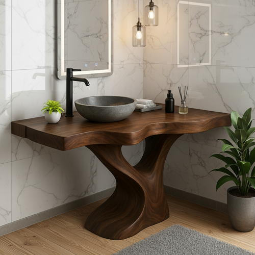Handcrafted Solid Wood Bathroom Vanity – Modern Organic Sculptural Twist Design Lynnsnail
