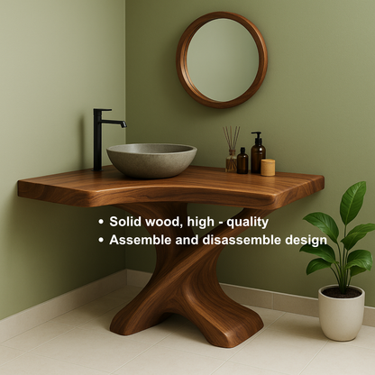 Handcrafted Solid Wood Bathroom Vanity – Organic Sculptural Flow Design Lynnsnail