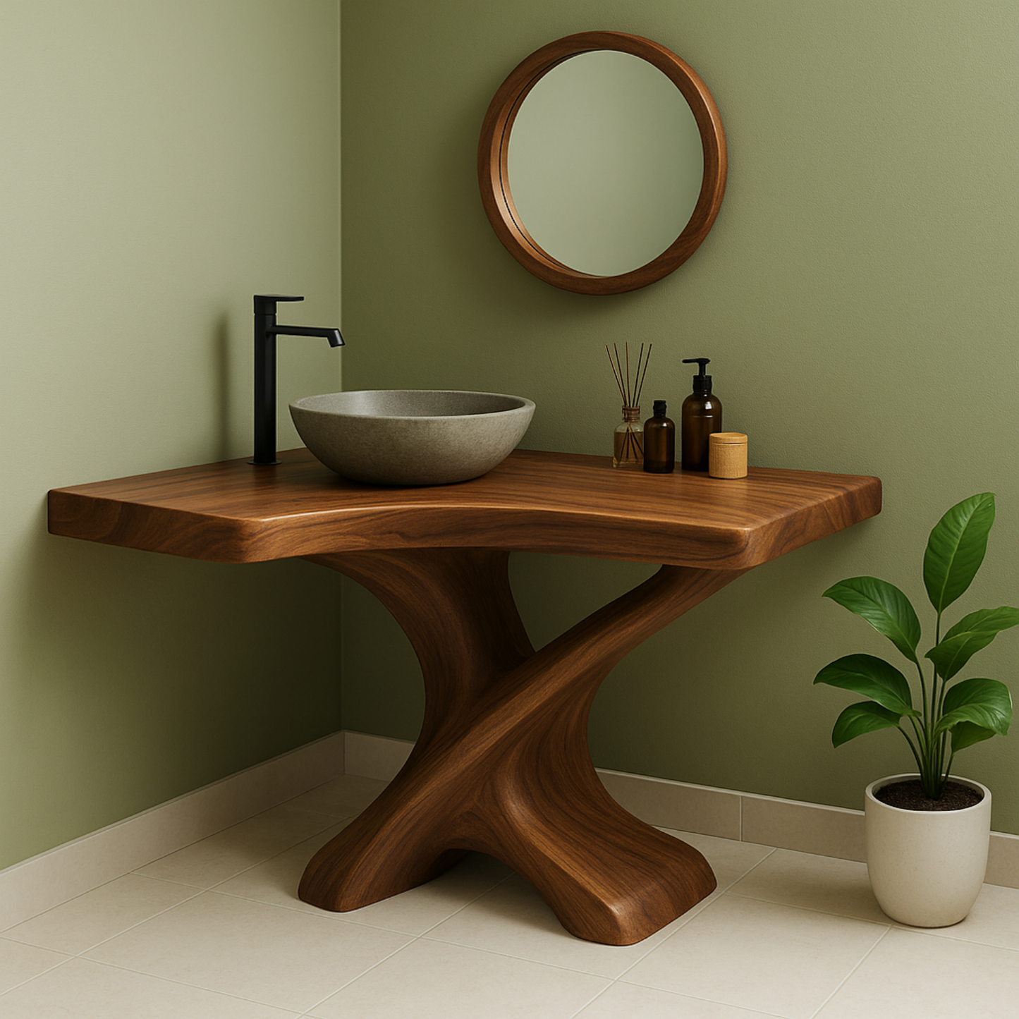 Handcrafted Solid Wood Bathroom Vanity – Organic Sculptural Flow Design Lynnsnail