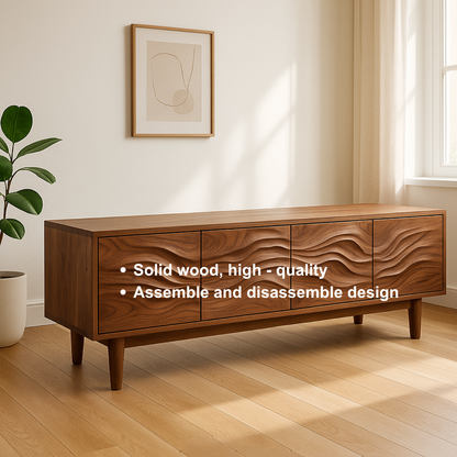Handcrafted Solid Wood Wavefront TV Stand – Modern Sculptural Media Console Lynnsnail