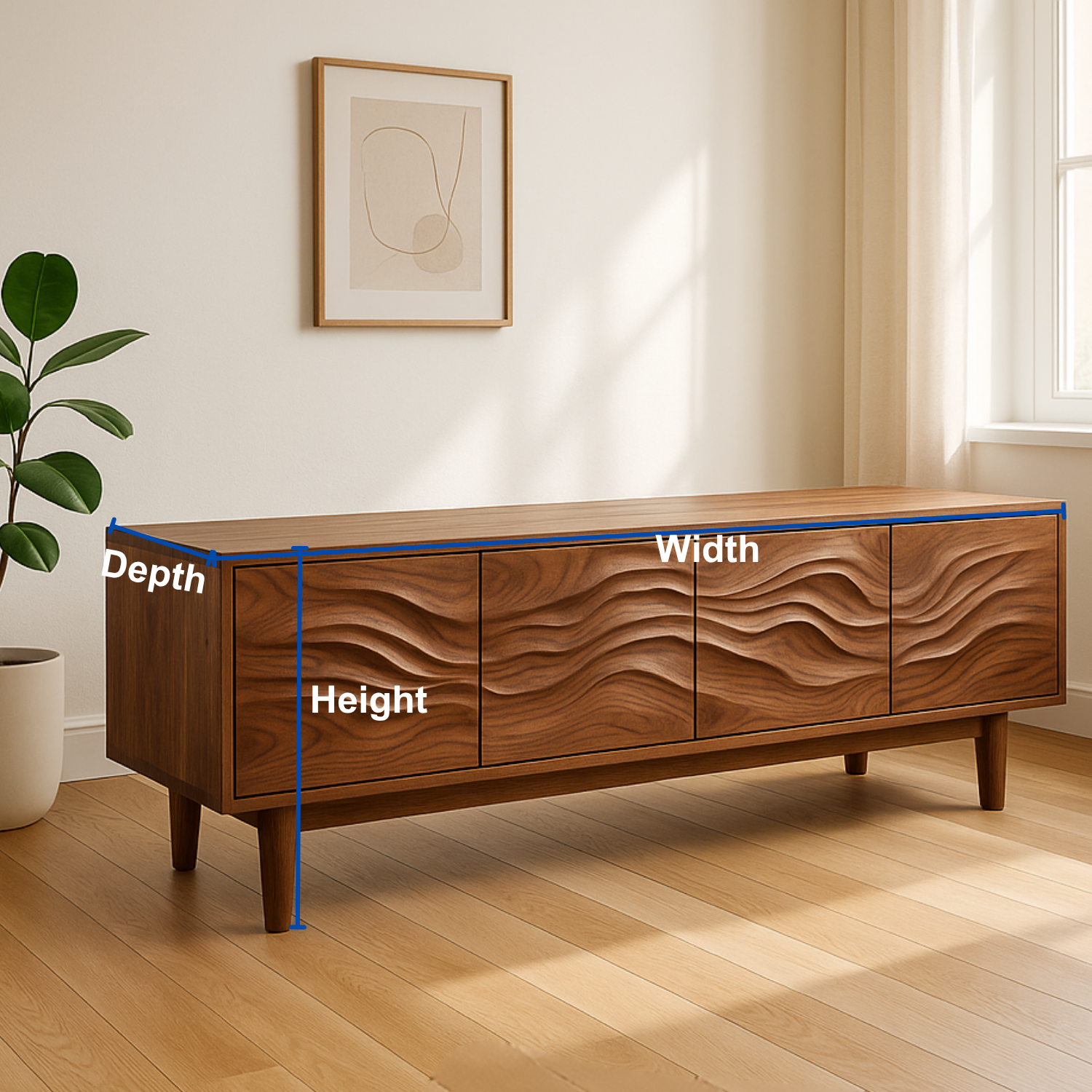 Handcrafted Solid Wood Wavefront TV Stand – Modern Sculptural Media Console Lynnsnail