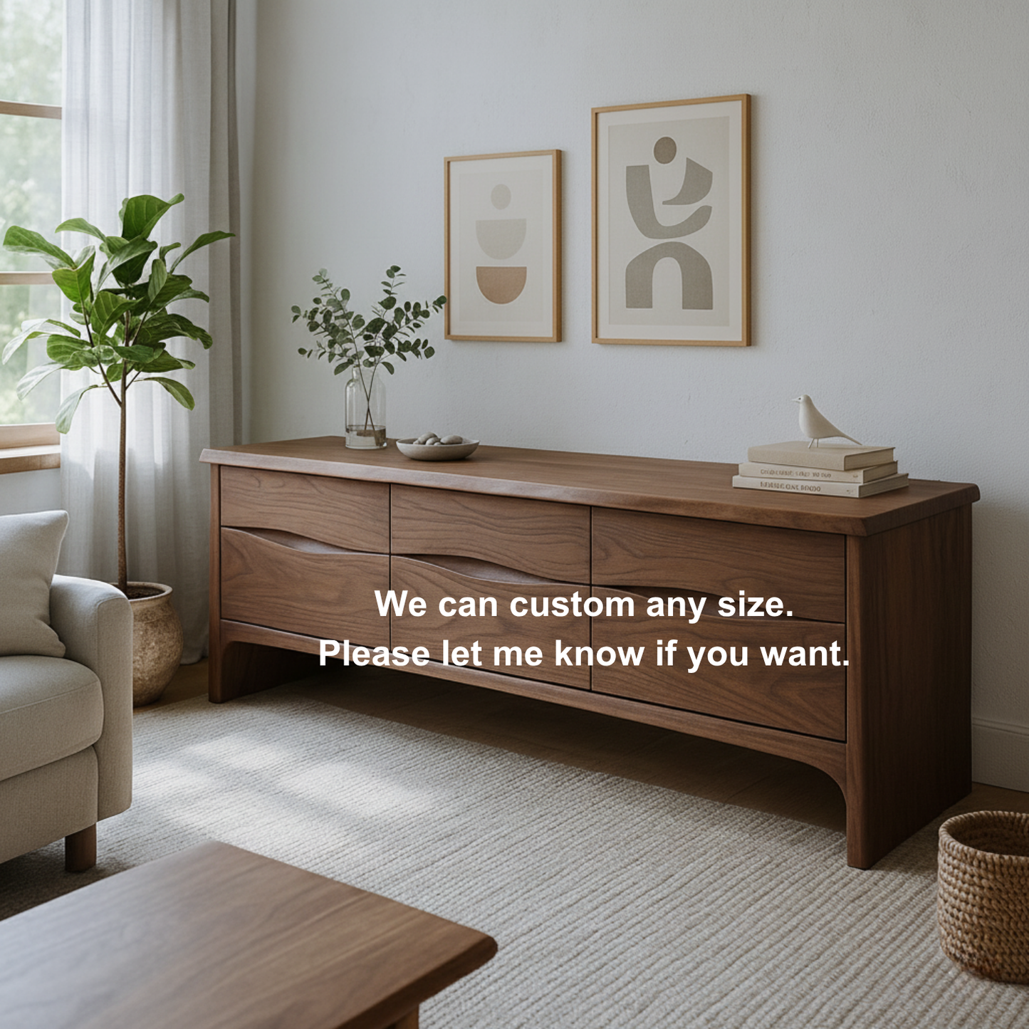 Handcrafted Solid Wood Wave Drawer Sideboard – Modern Organic TV Stand Lynnsnail