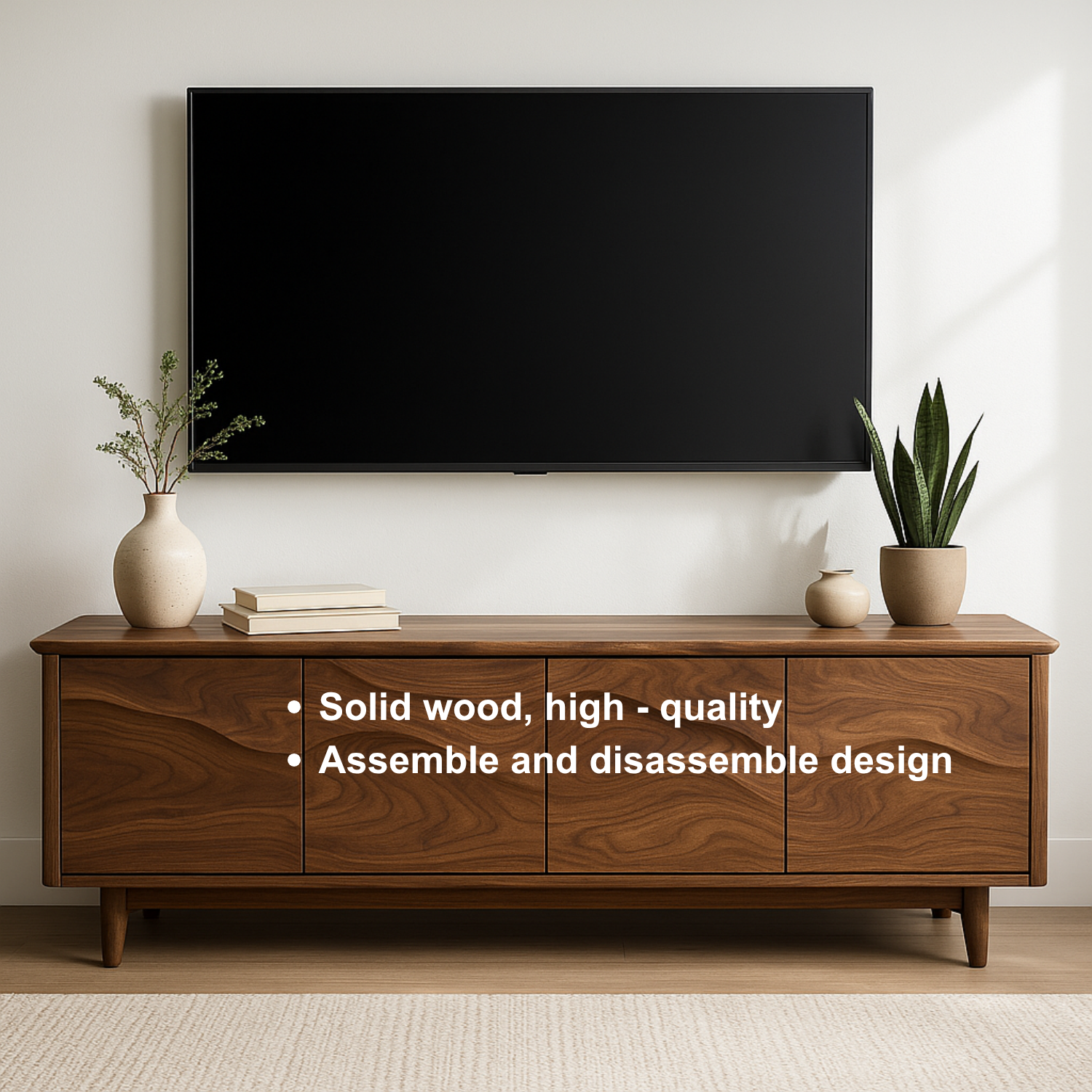Handcrafted Solid Wood TV Stand – Modern Organic Media Console with Flow Pattern Lynnsnail