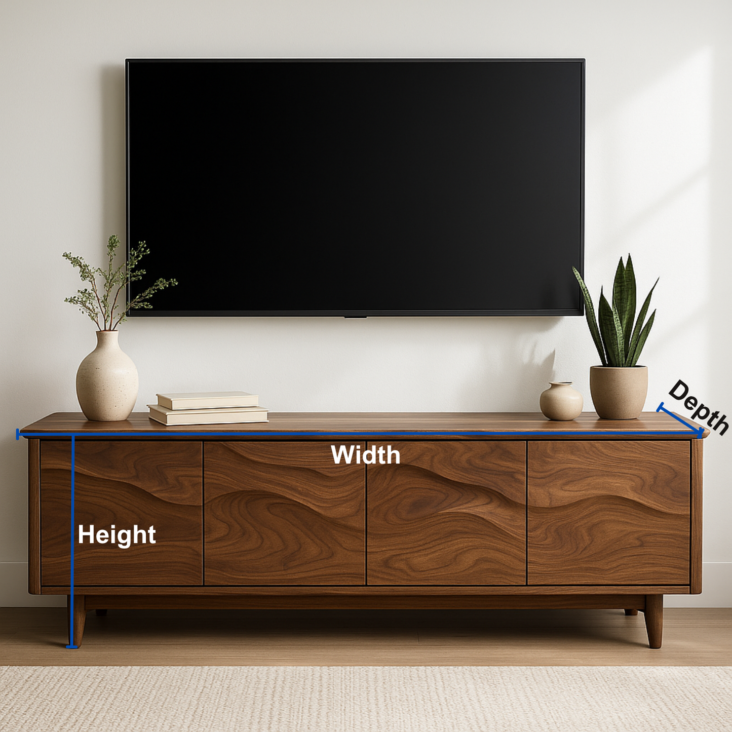 Handcrafted Solid Wood TV Stand – Modern Organic Media Console with Flow Pattern Lynnsnail