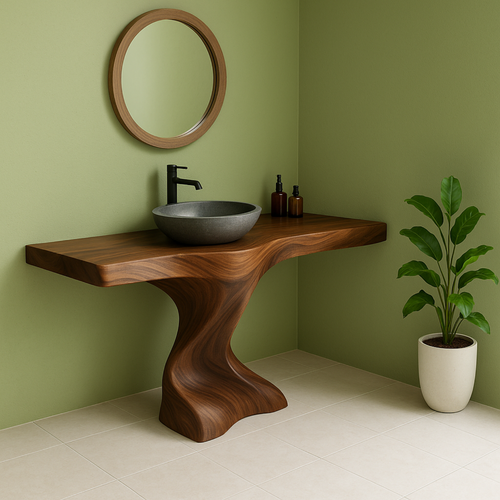 Handcrafted Solid Wood Bathroom Vanity – Organic Sculptural Twist Form Design Lynnsnail