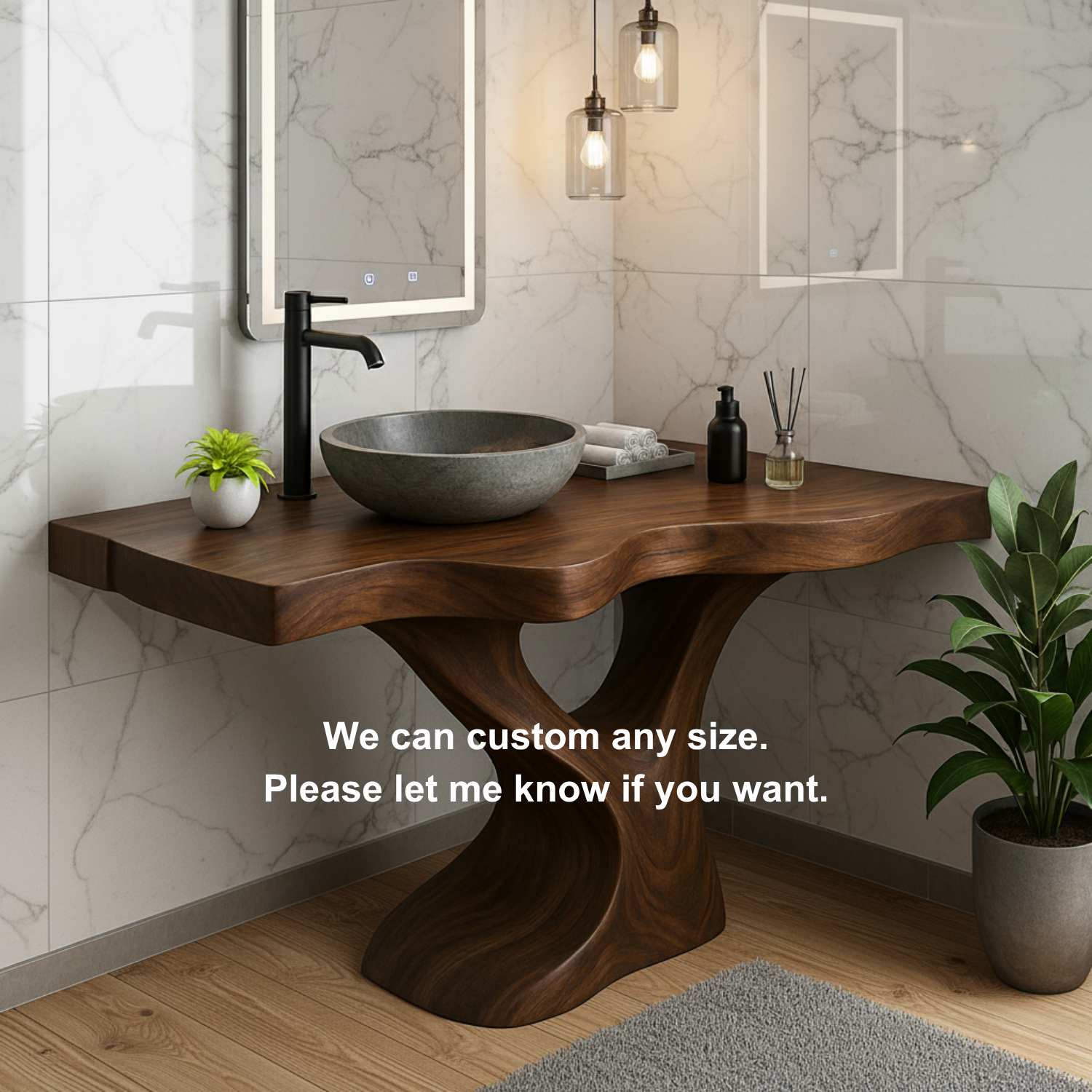 Handcrafted Solid Wood Bathroom Vanity – Modern Organic Sculptural Twist Design Lynnsnail