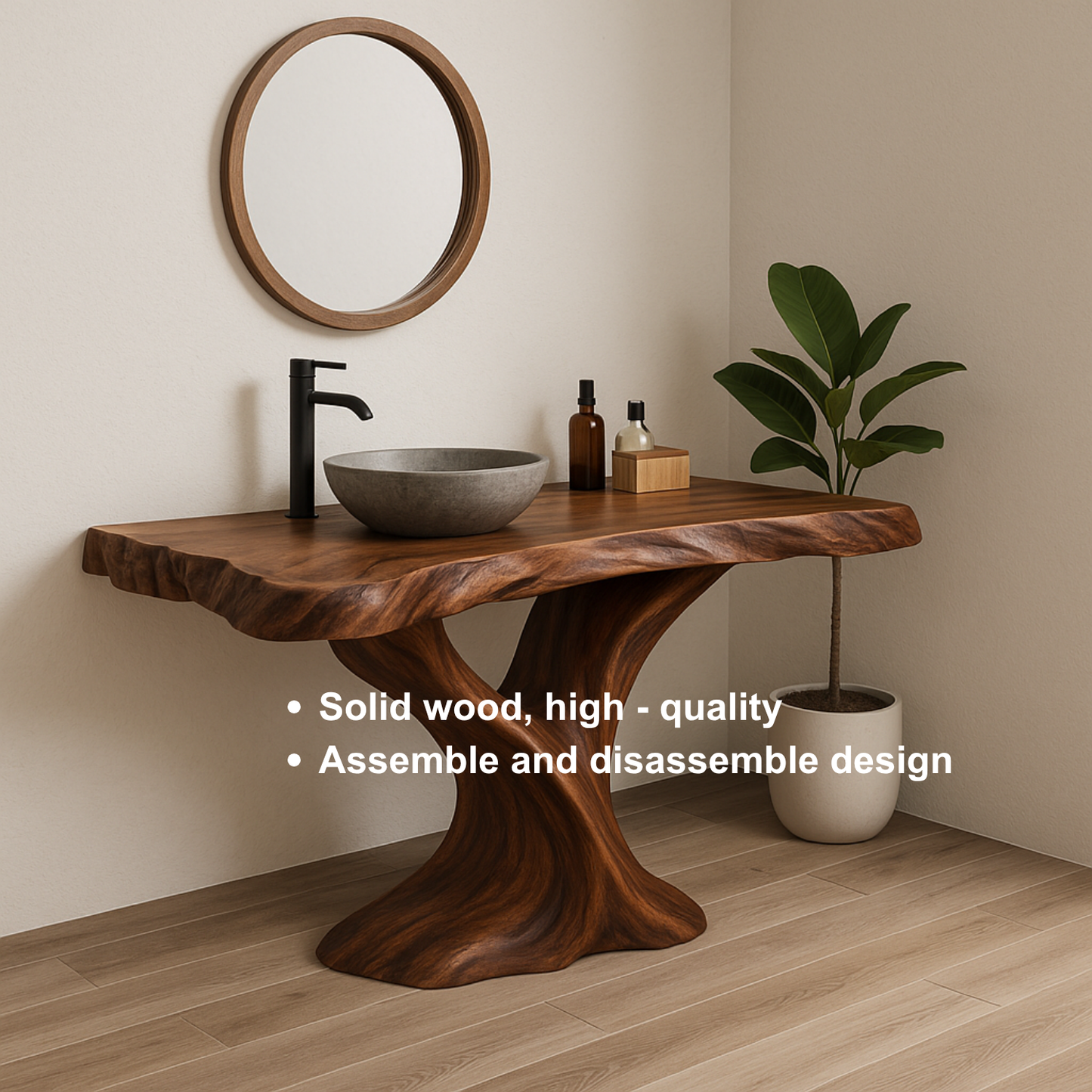 Handcrafted Solid Wood Live Edge Bathroom Vanity – Organic Sculptural Twist Design Lynnsnail