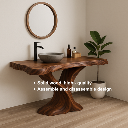 Handcrafted Solid Wood Live Edge Bathroom Vanity – Organic Sculptural Twist Design Lynnsnail