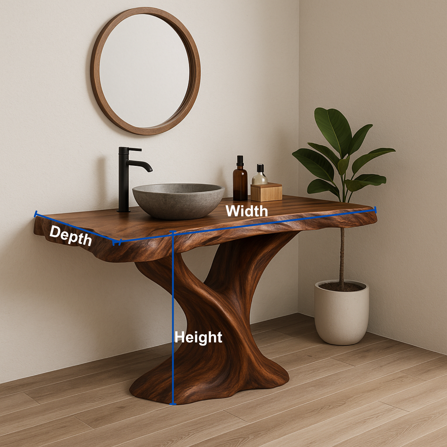 Handcrafted Solid Wood Live Edge Bathroom Vanity – Organic Sculptural Twist Design Lynnsnail