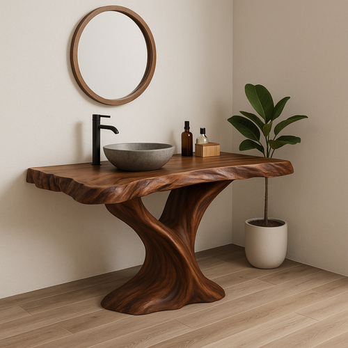 Handcrafted Solid Wood Live Edge Bathroom Vanity – Organic Sculptural Twist Design Lynnsnail