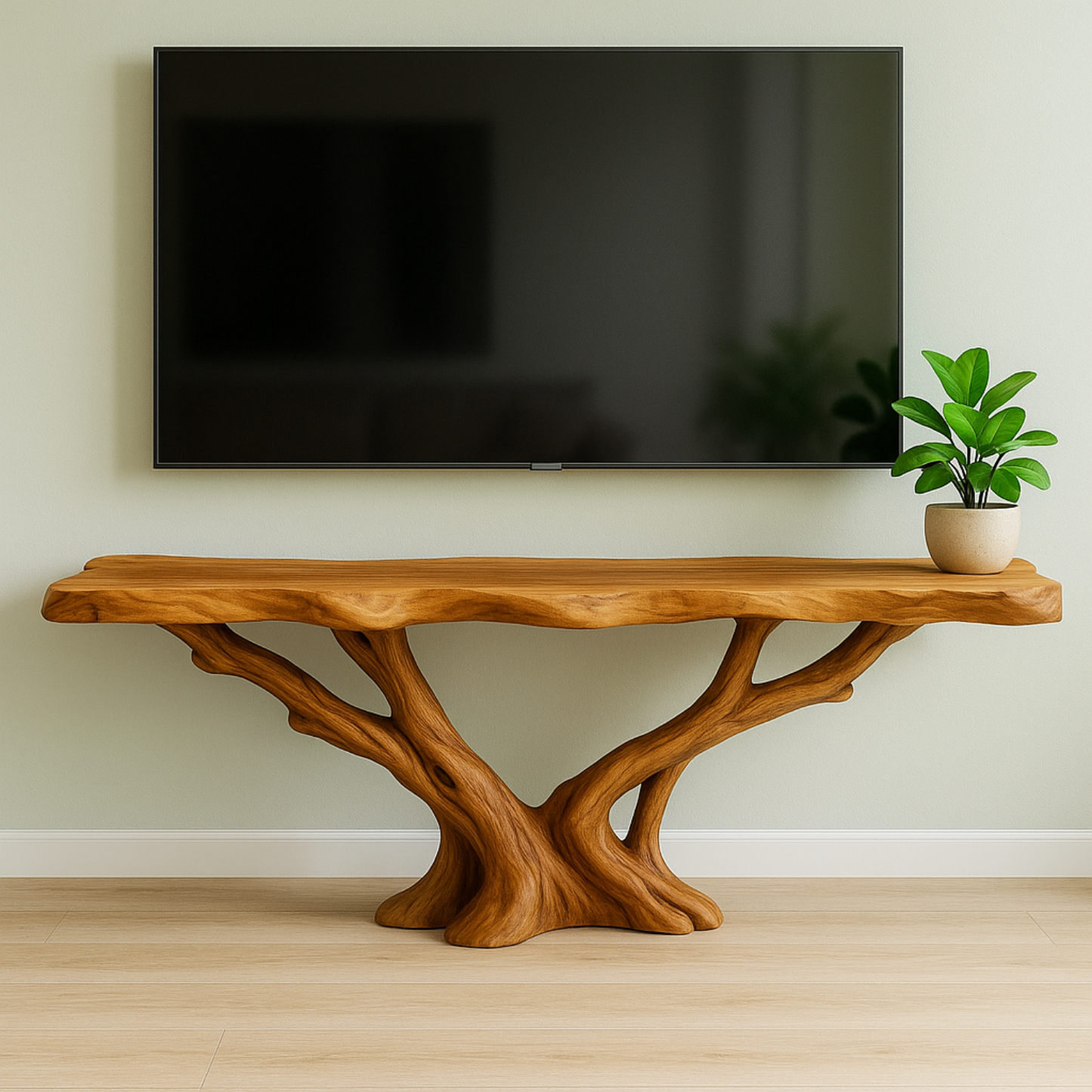 Handcrafted Solid Wood TV Stand/ Console Table – Organic Sculptural Branch Flow Design Lynnsnail