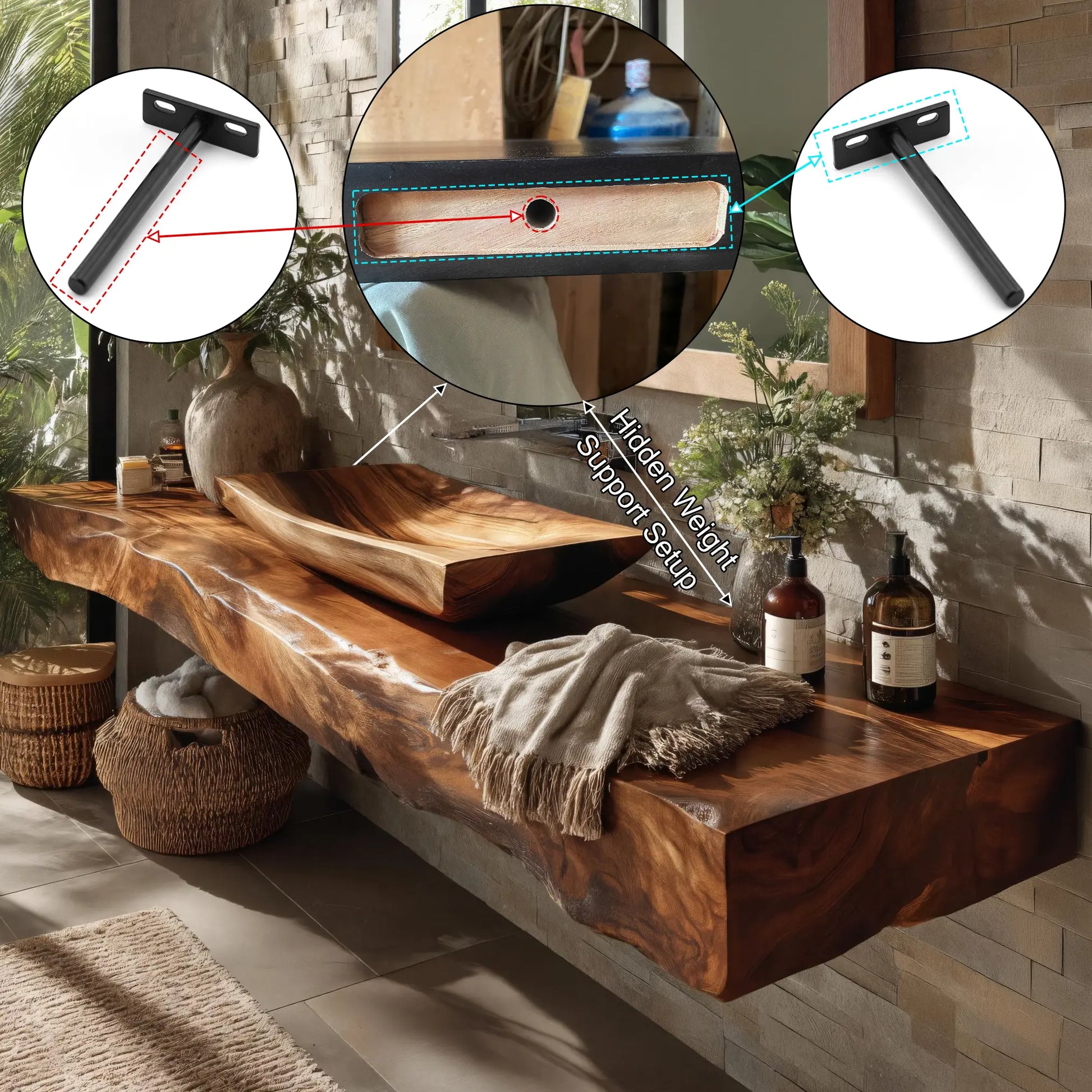 Dravelle Live Edge Solid Wood Floating Bathroom Vanity SPA789521 Lynnsnail
