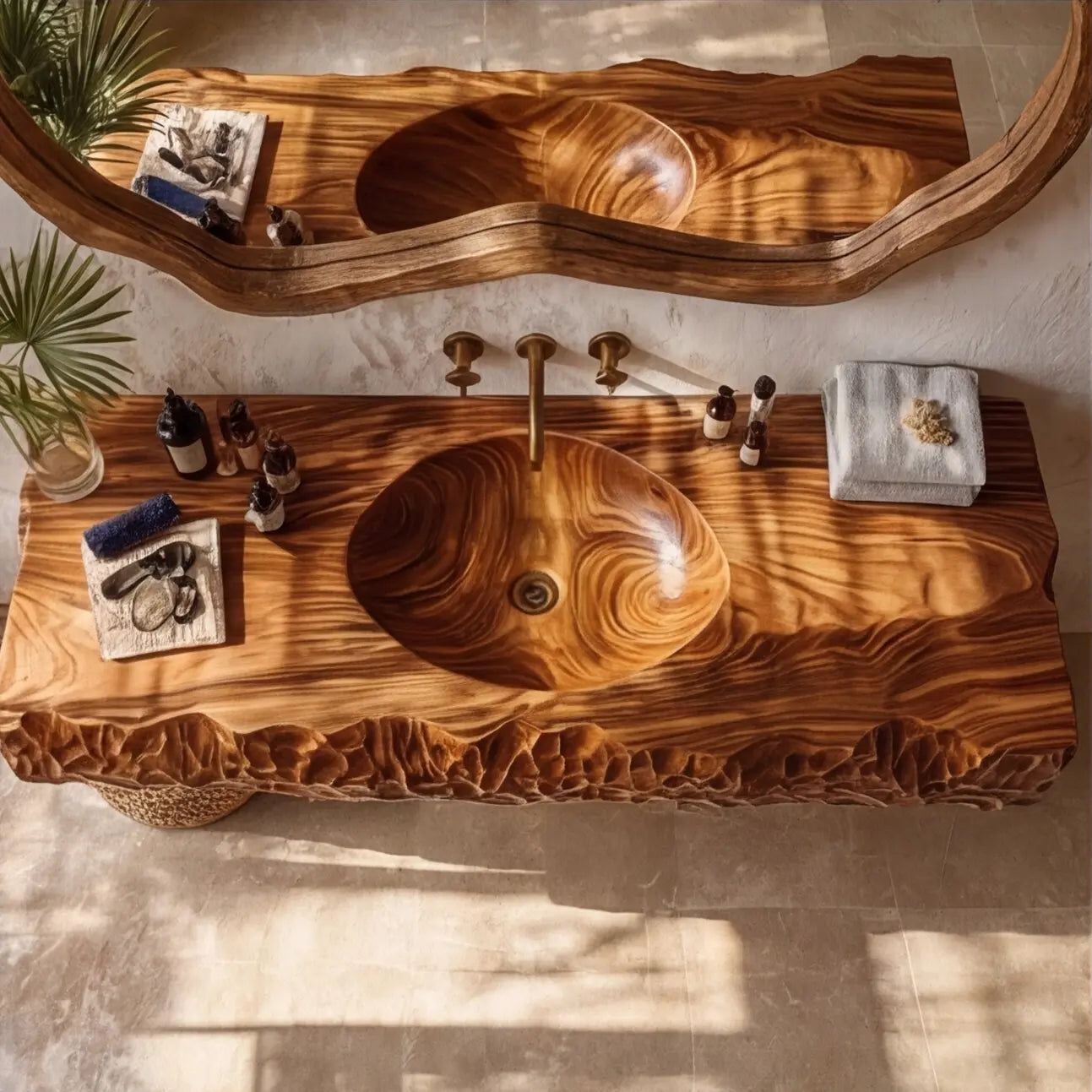 Dravento Handcrafted Sculpted Solid Wood Floating Bathroom Vanity with Integrated Sink SPA245346 Lynnsnail