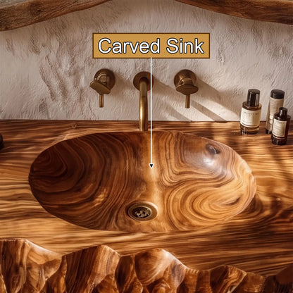 Dravento Handcrafted Sculpted Solid Wood Floating Bathroom Vanity with Integrated Sink SPA245346 Lynnsnail