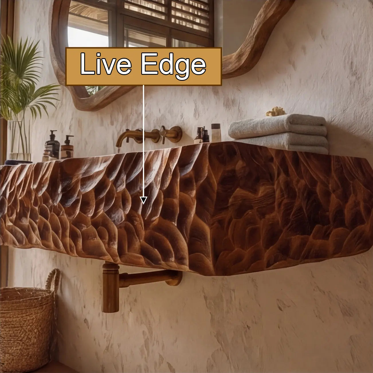 Dravento Handcrafted Sculpted Solid Wood Floating Bathroom Vanity with Integrated Sink SPA245346 Lynnsnail