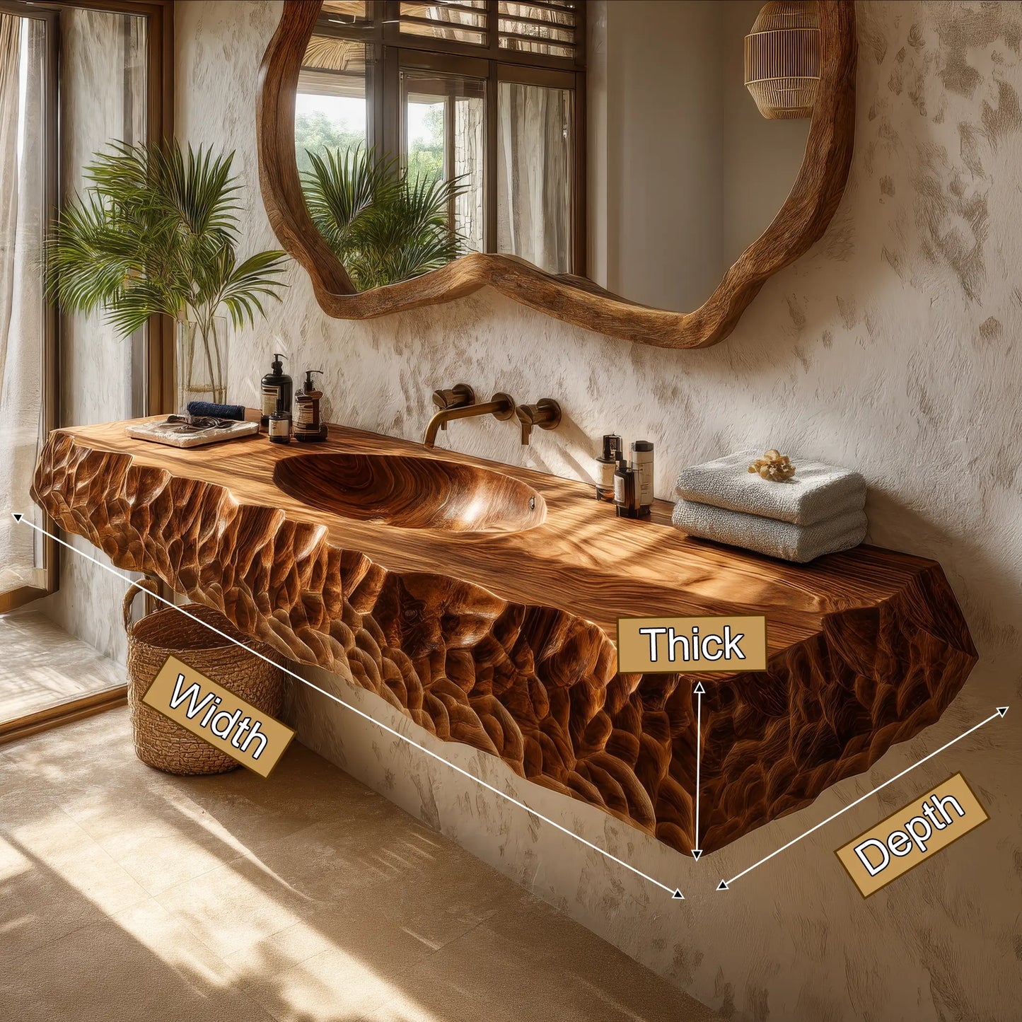 Dravento Handcrafted Sculpted Solid Wood Floating Bathroom Vanity with Integrated Sink SPA245346 Lynnsnail