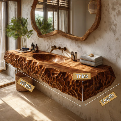 Dravento Handcrafted Sculpted Solid Wood Floating Bathroom Vanity with Integrated Sink SPA245346 Lynnsnail