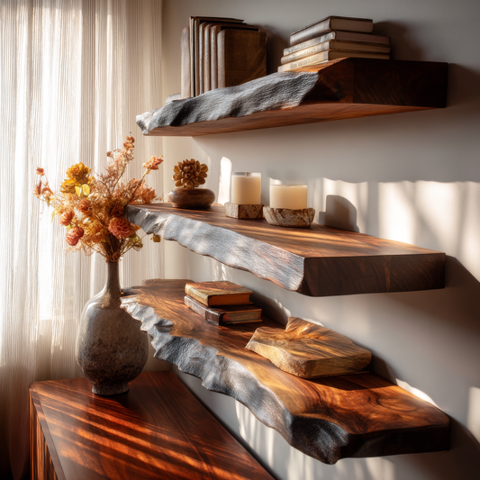 Dravon Live Edge Solid Wood Floating Shelf SPA364642
