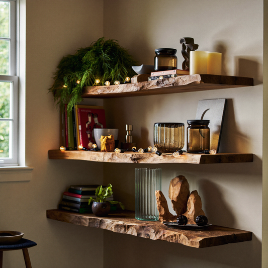 Drevon Live Edge Solid Wood Floating Shelf SPA214865