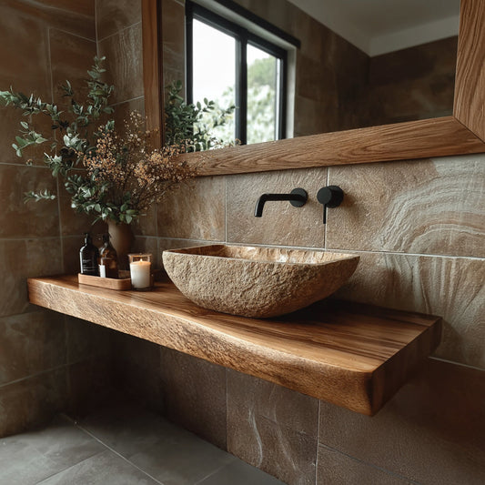 Echra Rustic Handcrafted Solid Wood Floating Bathroom Vanity Slab