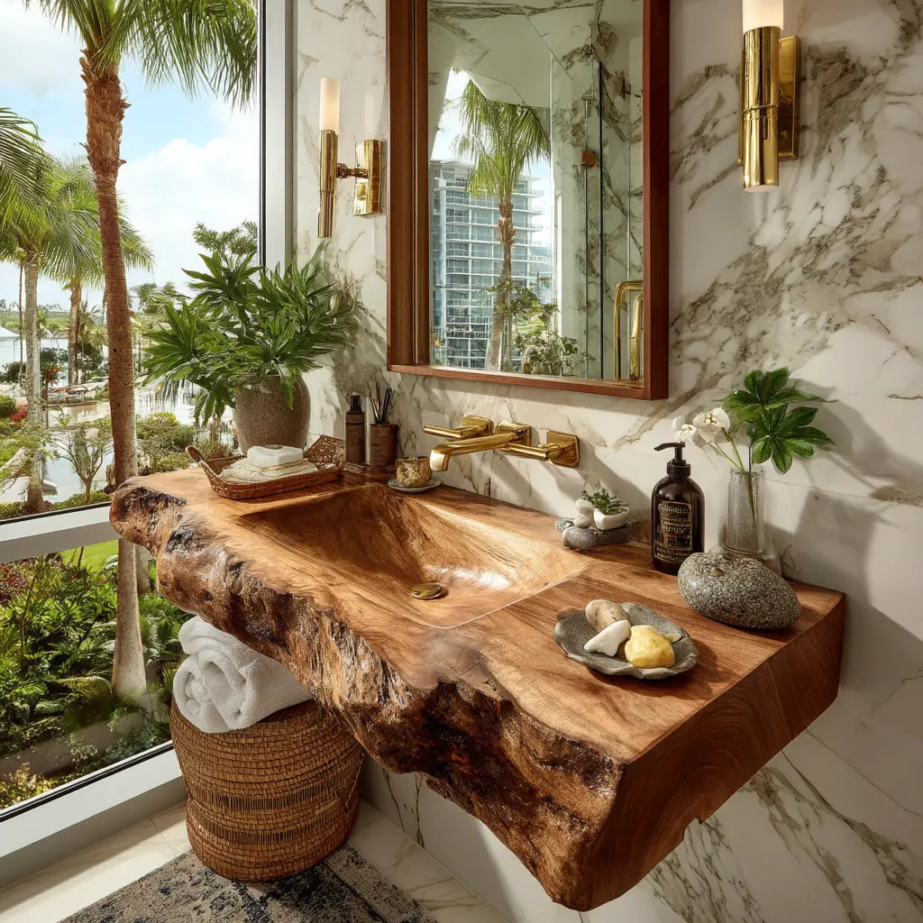 Elarion Live Edge Solid Wood Floating Bathroom Vanity with Integrated Sink SPA572004 Lynnsnail
