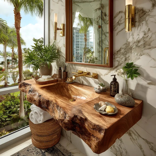 Elarion Live Edge Solid Wood Floating Bathroom Vanity with Integrated Sink SPA572004 Lynnsnail