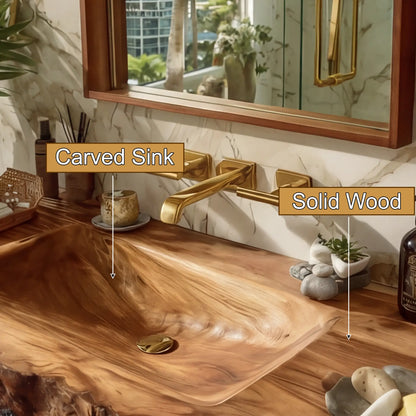 Elarion Live Edge Solid Wood Floating Bathroom Vanity with Integrated Sink SPA572004 Lynnsnail