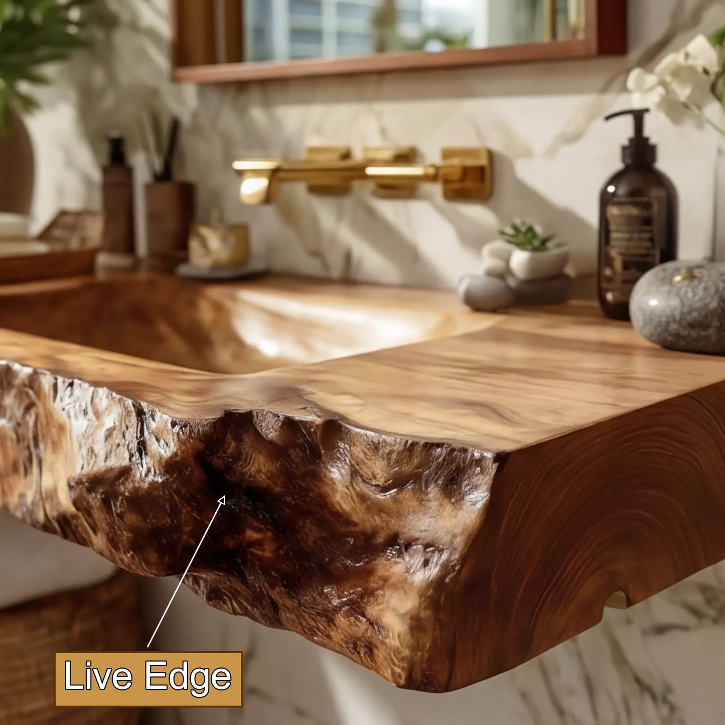 Elarion Live Edge Solid Wood Floating Bathroom Vanity with Integrated Sink SPA572004 Lynnsnail