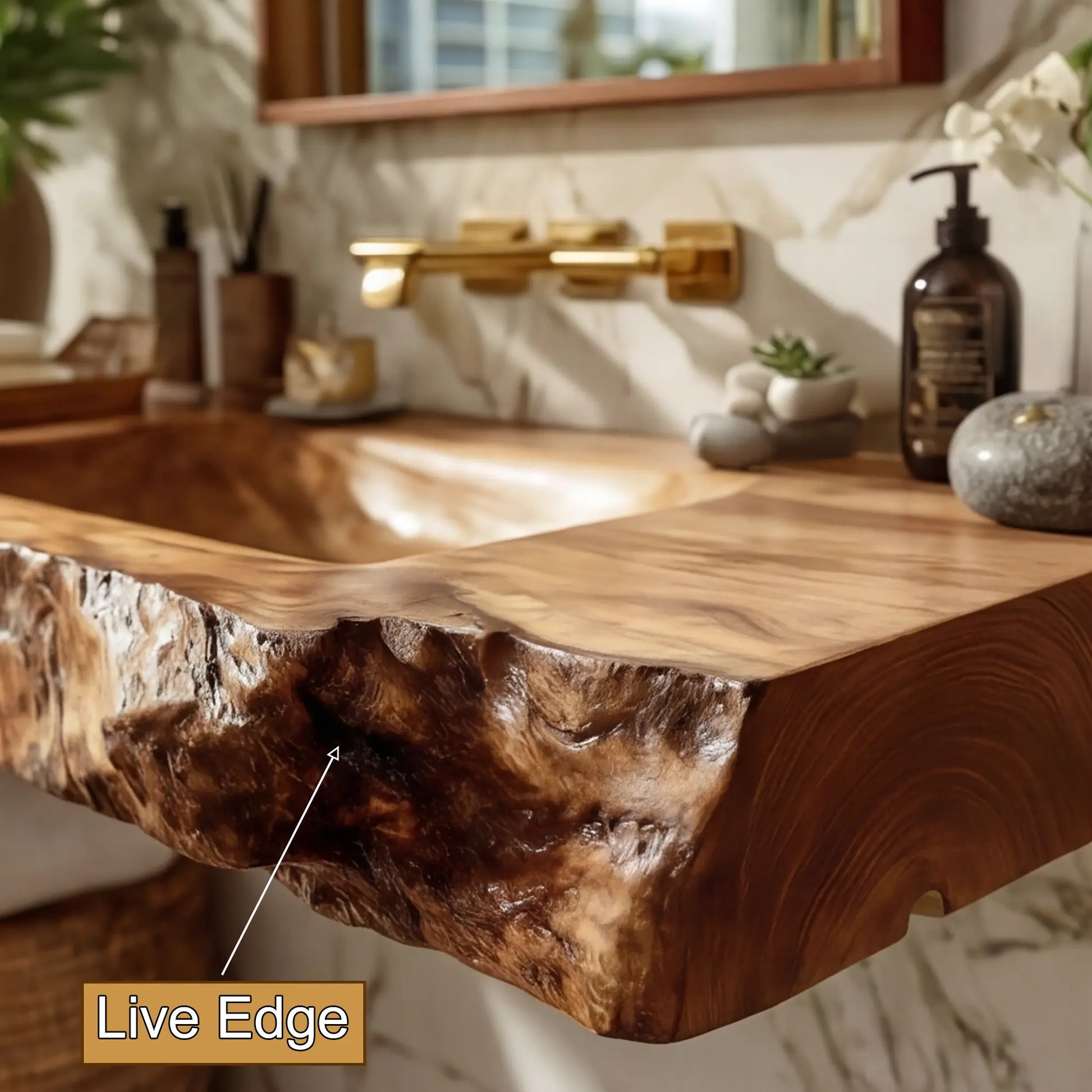 Elarion Live Edge Solid Wood Floating Bathroom Vanity with Integrated Sink SPA572004 Lynnsnail