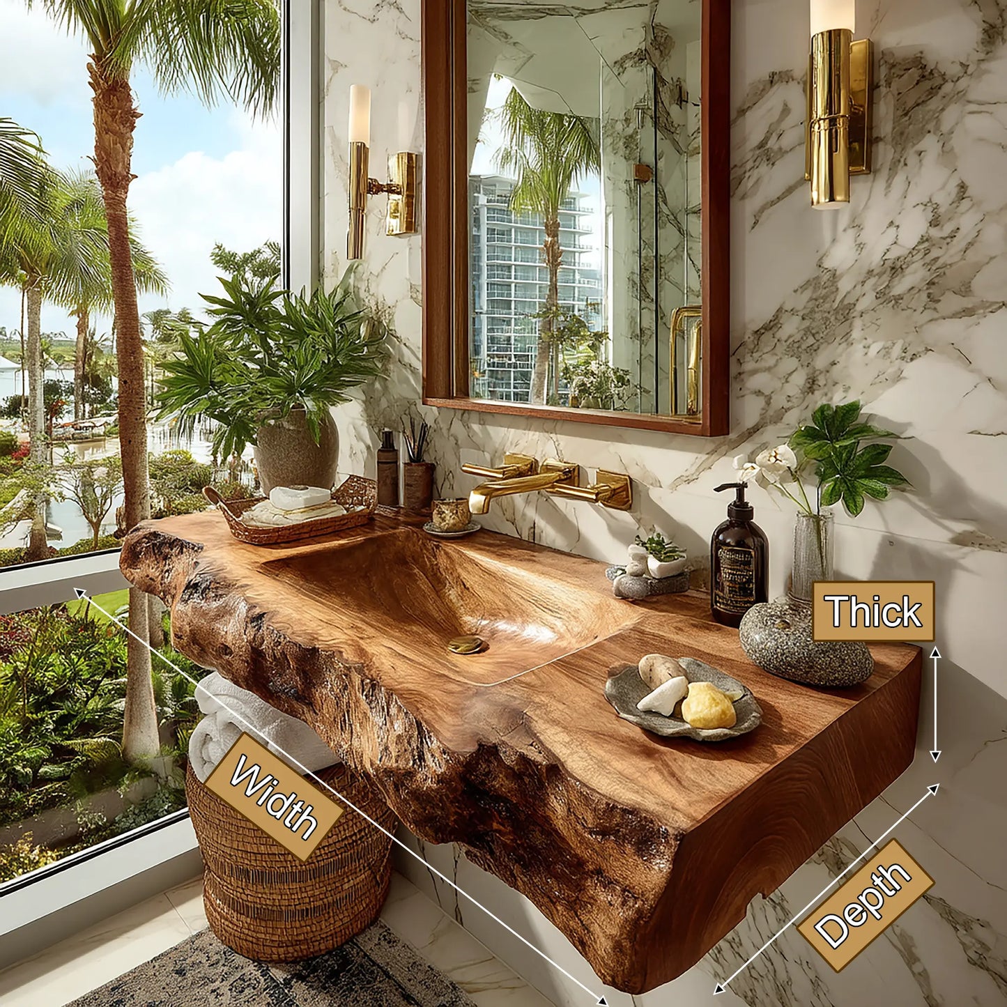 Elarion Live Edge Solid Wood Floating Bathroom Vanity with Integrated Sink SPA572004 Lynnsnail