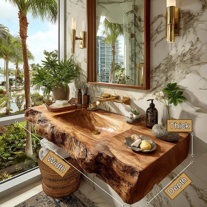 Elarion Live Edge Solid Wood Floating Bathroom Vanity with Integrated Sink SPA572004 Lynnsnail