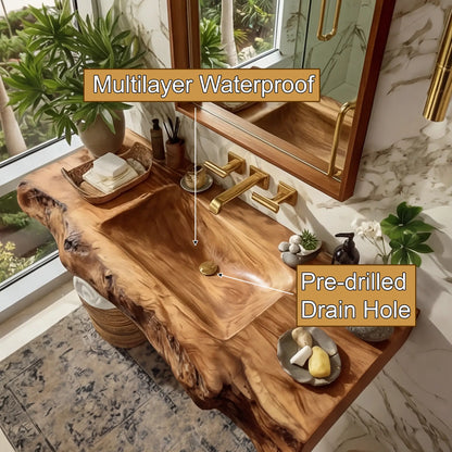Elarion Live Edge Solid Wood Floating Bathroom Vanity with Integrated Sink SPA572004 Lynnsnail