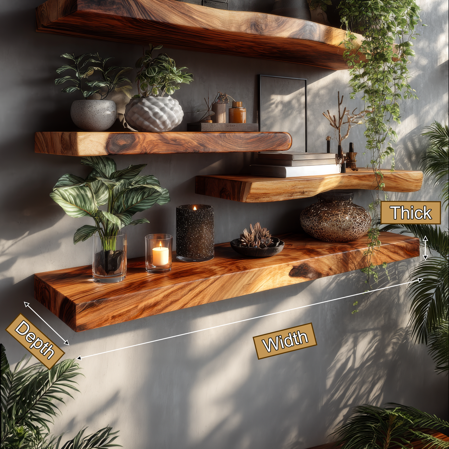 Eldran Live Edge Solid Wood Floating Shelf SPA453121