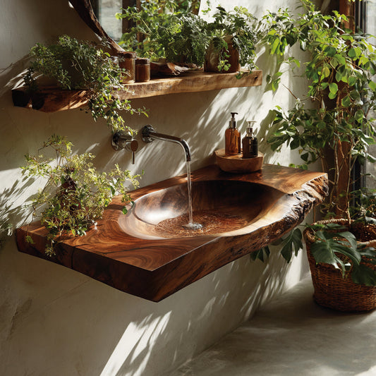 Elowen Live Edge Solid Wood Floating Bathroom Vanity with Integrated Sink