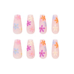 Pastel Floral Coffin Press-On Nails – Colorful Daisy Pattern – Matte Finish